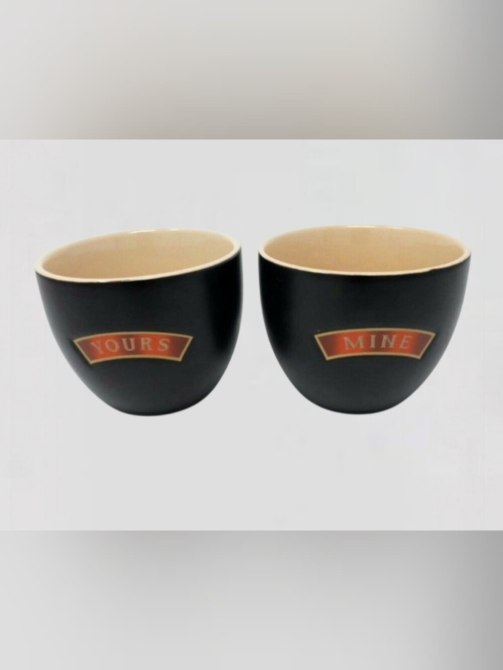 VINTAGE BAILEYS IRISH CREAM "YOURS" & "MINE" MATTE BLACK CERAMIC CUPS (SET OF 2)